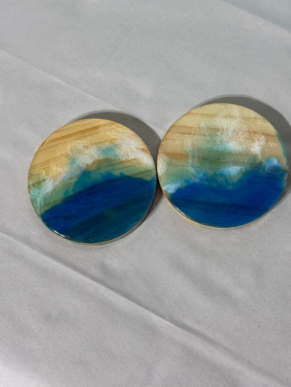 Set of 2 Ocean Resin Coasters - Beach Wave Design